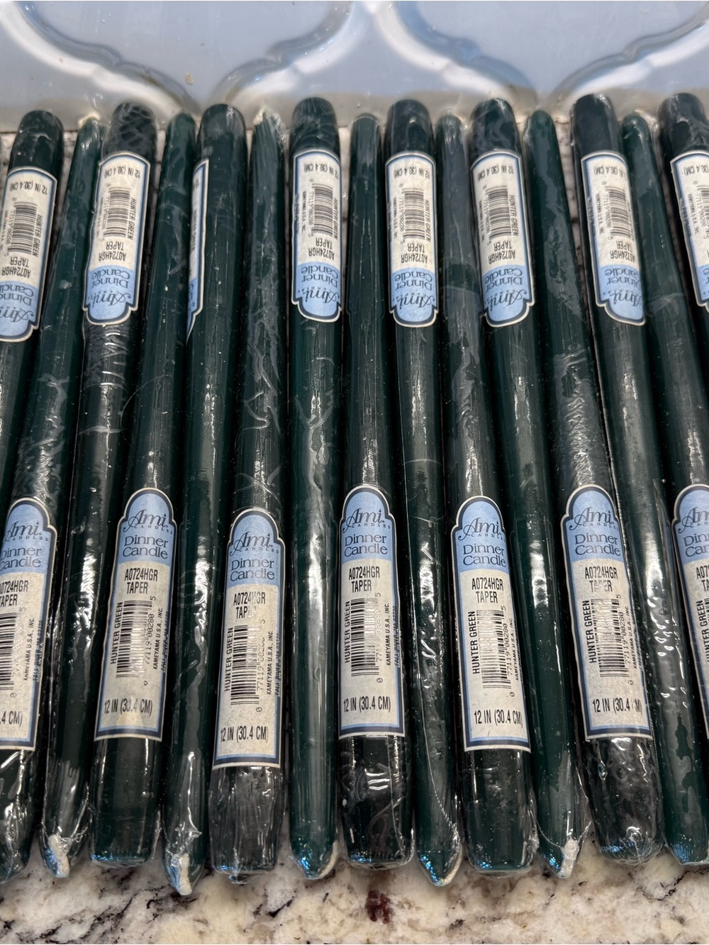 Vintage Unopened Ami Hunter Green Dinner 10” Taper Candles - Qty. 18